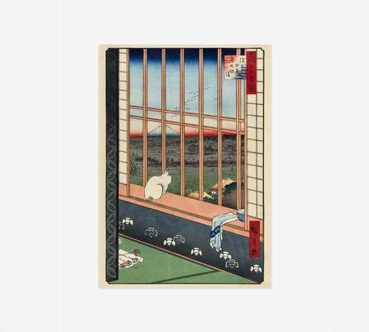 Cat at Window – Hiroshige Japanese Woodblock Print Poster