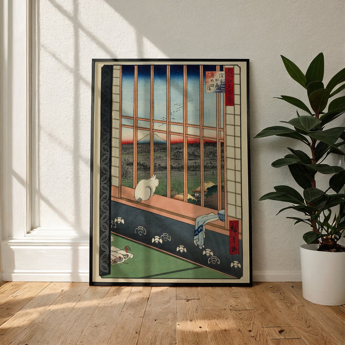 Cat at Window – Hiroshige Japanese Woodblock Print Poster