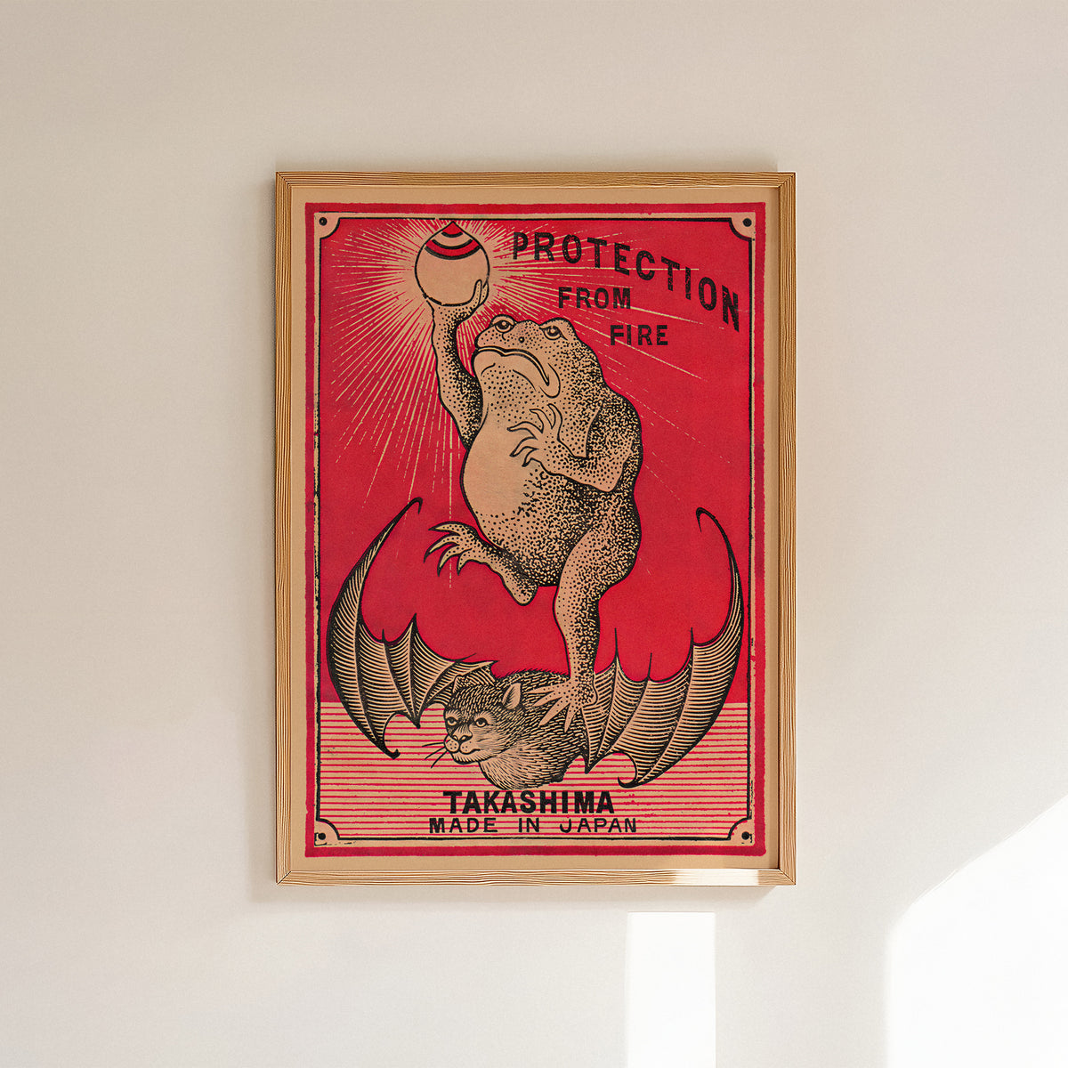 Frog Protection from Fire art print featuring a frog and vintage fire-protection graphics.