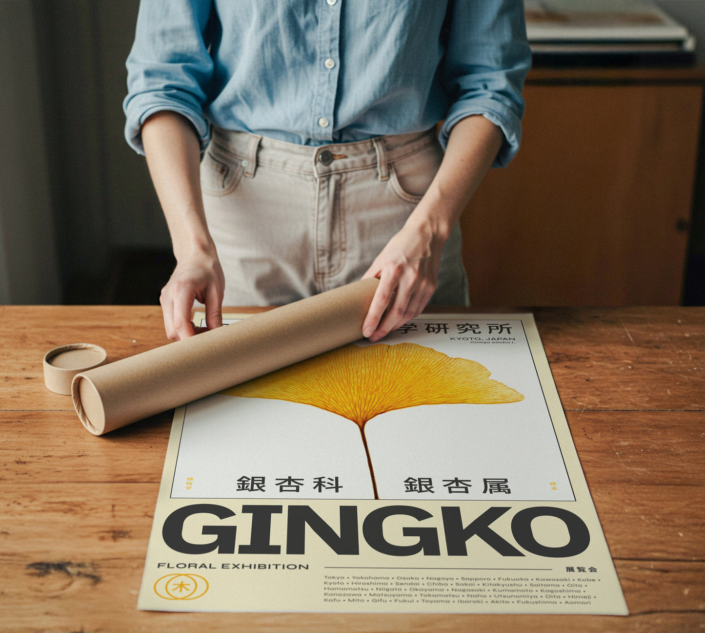 Japanese Wall Art, Japandi Decor, Minimalist Botanical Poster, Ginkgo Biloba, Neutral Home