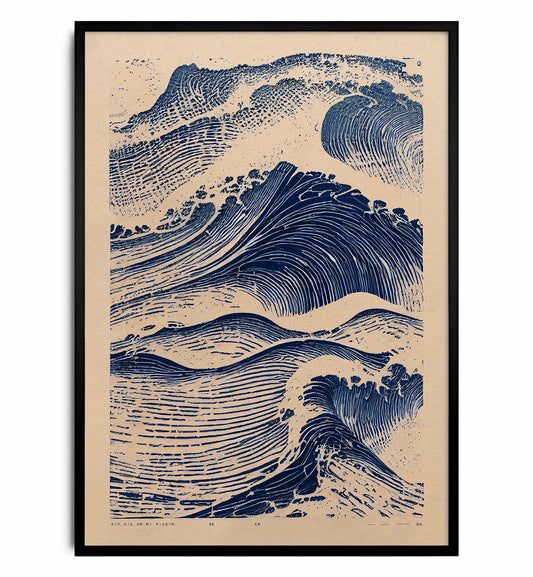 The Great Wave – Linocut Japanese Wave – Minimal Ocean Art Print Poster