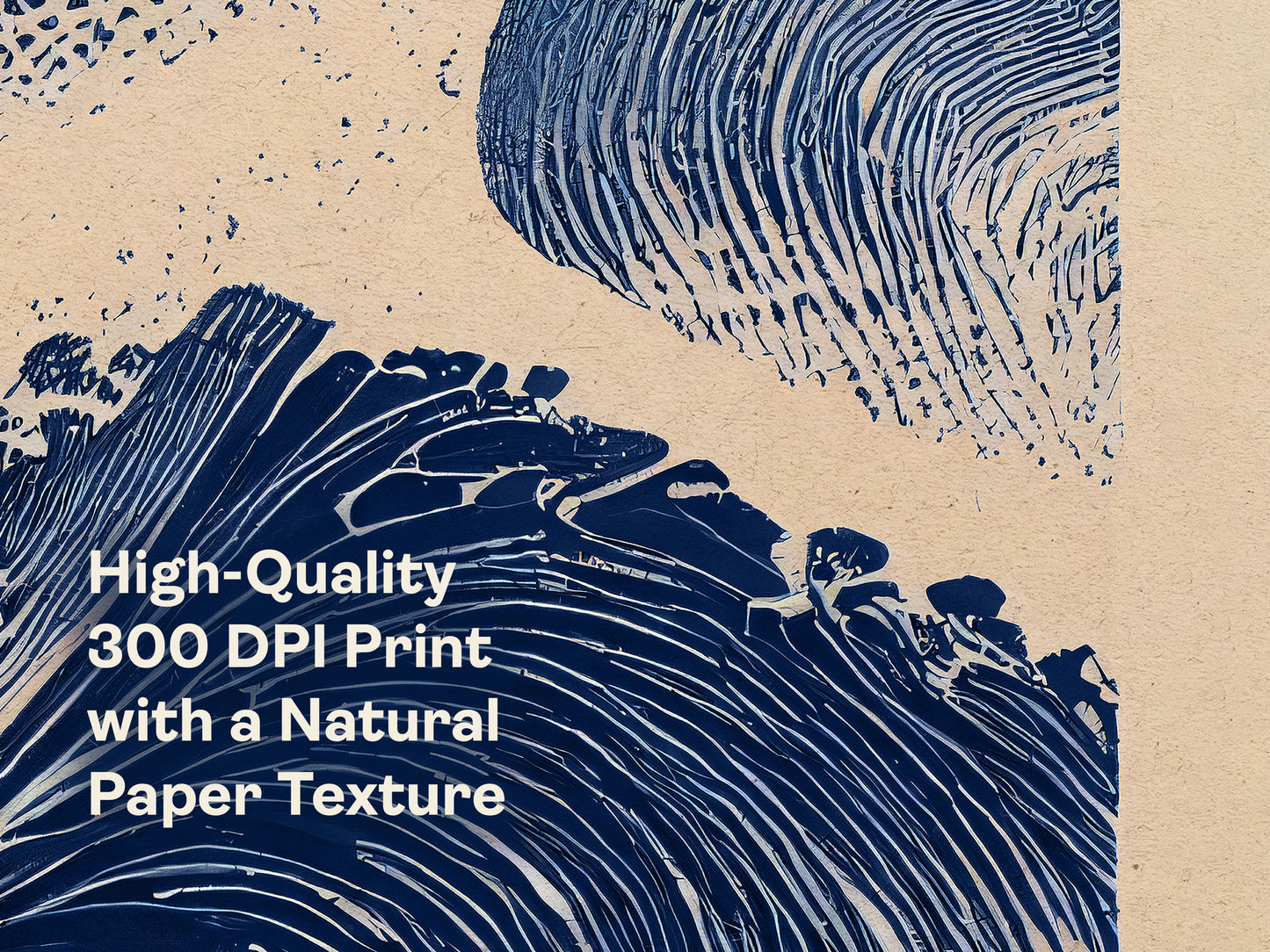 Textured paper with blue ink patterns and text about print quality.