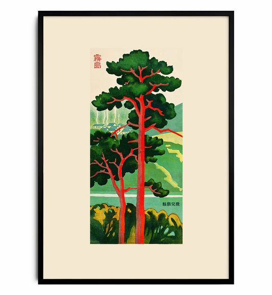 Tree & Village – Minimal Japandi Wall Art, Japanese Vintage Print